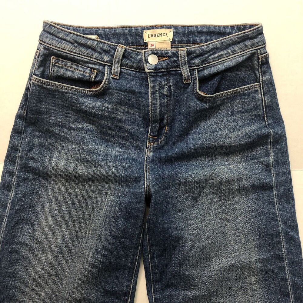 L’Agence Danica High Rise Wide Leg Cropped Denim Jeans Raw Hem Womens 26 - Picture 4 of 6